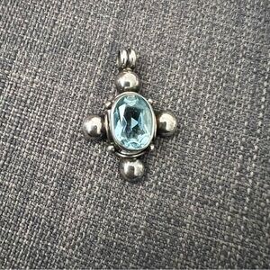 Vintage sterling Silver Cross Pendant with Blue topaz gemstone gorgeous